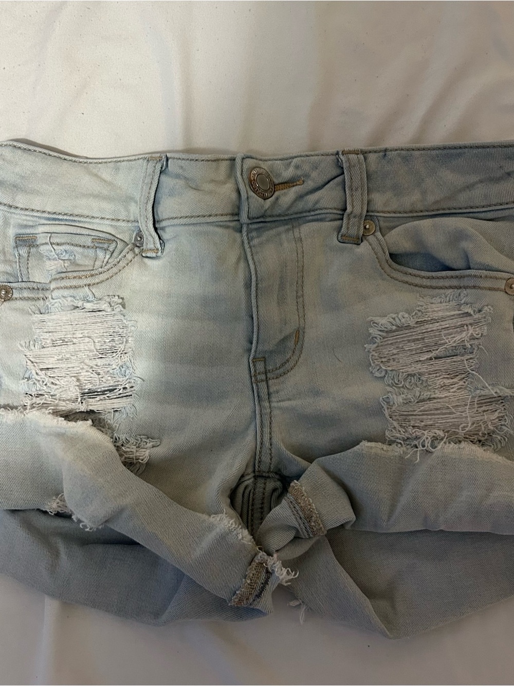 American Eagle Outfitters Light Blue Distressed Boyfriend Jean Shorts